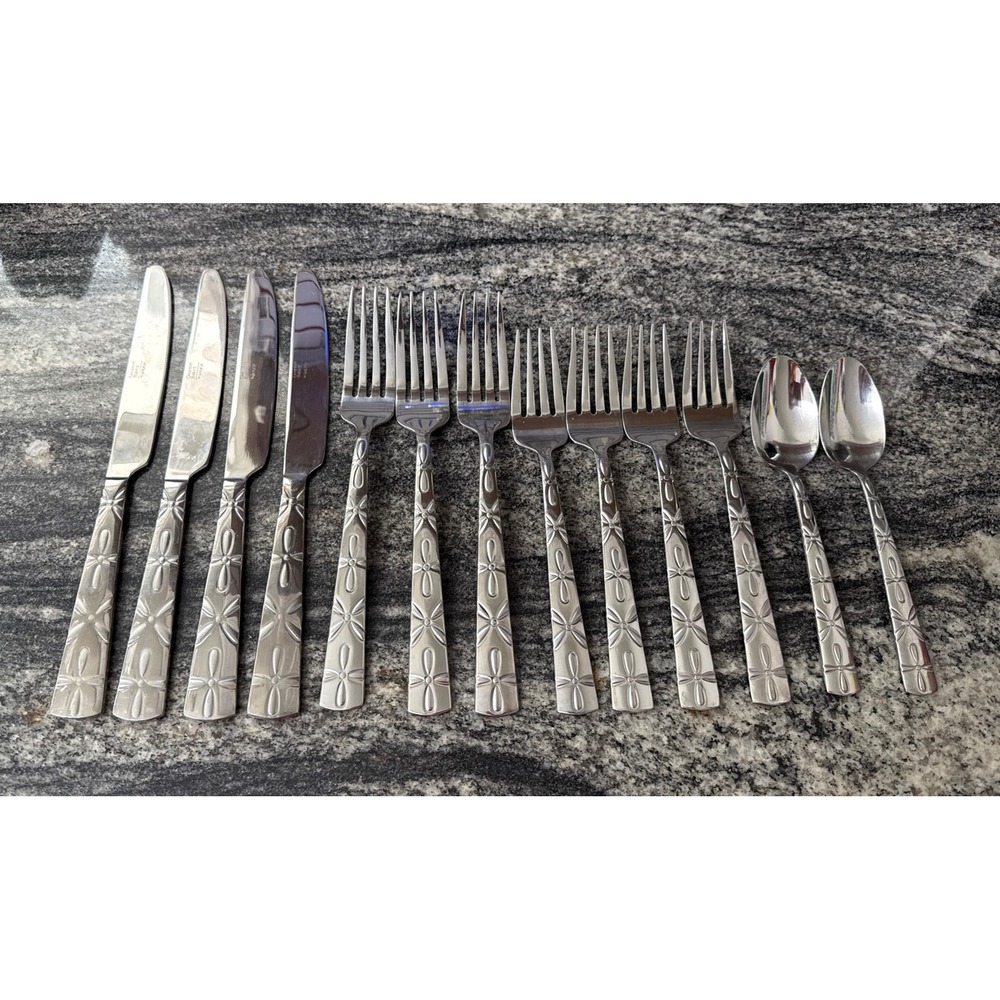 Mikasa Gourmet Basics Blossom Stainless Flatware Set 13 Piece Floral Embossed